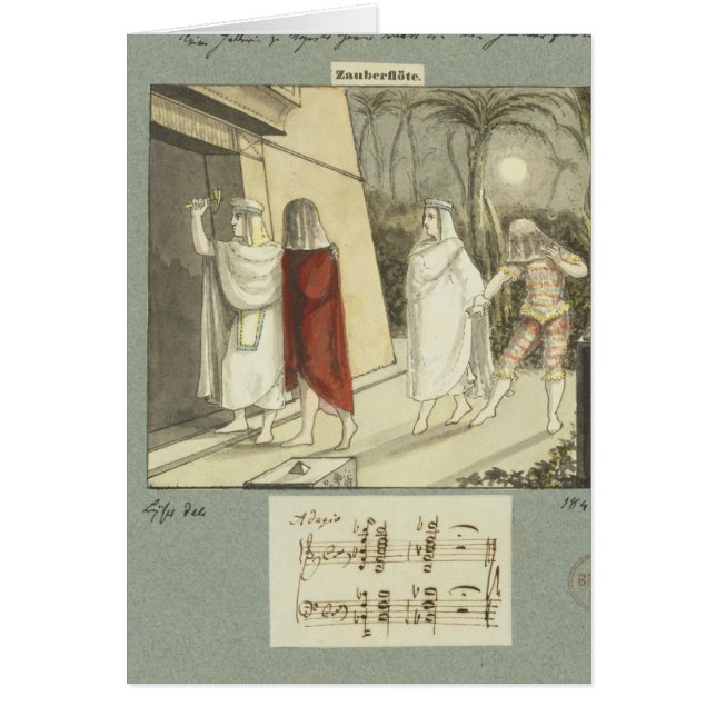 Illustration för Mozarts "magiska flöjt", 1845 Hälsningskort (Framsidan)