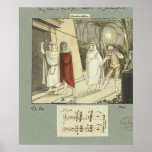 Illustration för Mozarts "magiska flöjt", 1845 Poster