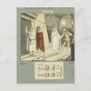 Illustration för Mozarts 'Trollflöjten', 1845 Vykort