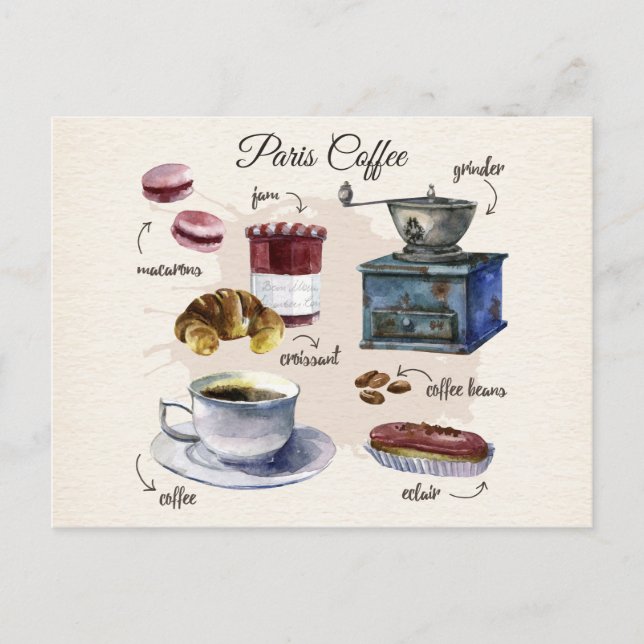 Illustration för Paris kaffe- och bakelsefester Vykort (Framsida)