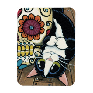 Illustration för smokingkatt- och sockerskalle magnet