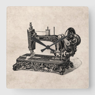Illustration för vintage1800ssymaskin fyrkantig klocka