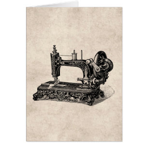 Illustration för vintage1800ssymaskin hälsningskort