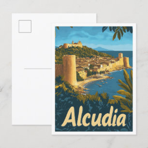 Illustration från Alcudia Spain Vintage resor Vykort
