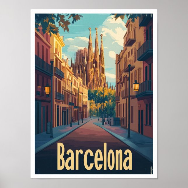 Illustration från Barcelona Spain Art Vintage reso Poster (Framsidan)