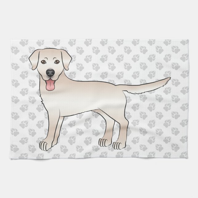 Illustration från Cream Labrador Retriever Tecknad Kökshandduk (Horisontell)