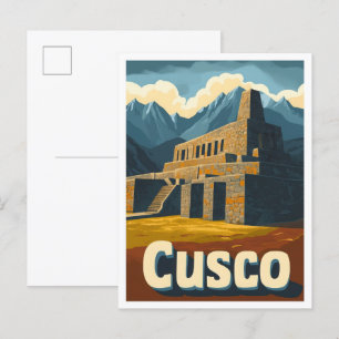 Illustration från Cusco Peru Vintage resor Vykort
