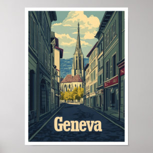 Illustration från Genève Schweiz Art Vintage resor Poster