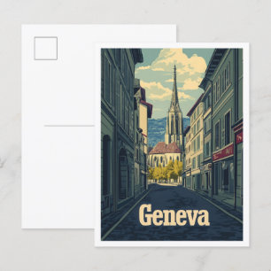Illustration från Genève Schweiz Art Vintage resor Vykort
