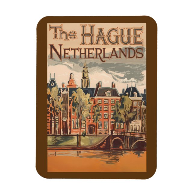 Illustration från Haag Netherlands Travel Art Magnet (Vertikal)