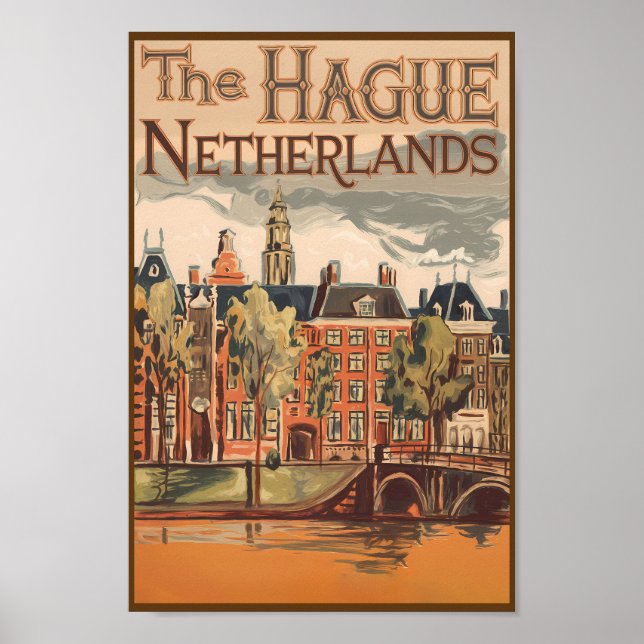 Illustration från Haag Netherlands Travel Art Poster (Framsidan)