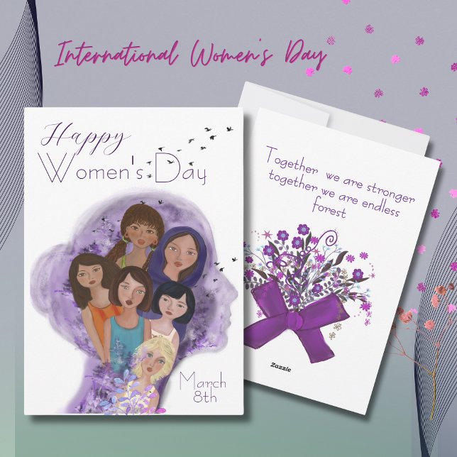 Illustration från hand plockade på kvinnodagen i l julkort (Happy Women's Day hand drawn Illustration Holiday Card)