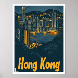 Illustration från Hong Kong China Vintage resor Poster