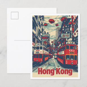 Illustration från Hong Kong China Vintage resor Vykort