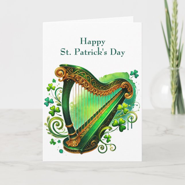 Illustration från Irish Grönt Harp Shamrocks Helgkort (Framsida)