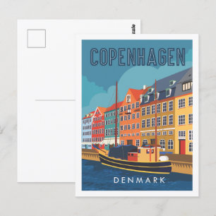 Illustration från Köpenhamn Danmark Travel Ställe Vykort