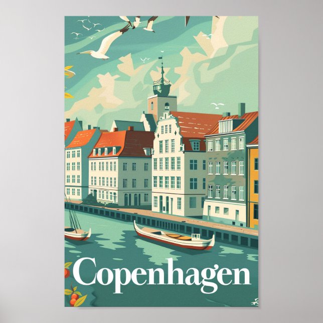 Illustration från Köpenhamn Danmark Vintage resor Poster (Framsidan)
