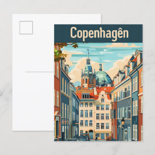 Illustration från Köpenhamn Danmark Vintage resor Vykort