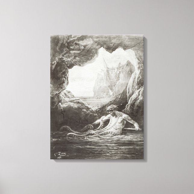 Illustration från Les Travailleurs de la Mer Canvastryck (Framsida)