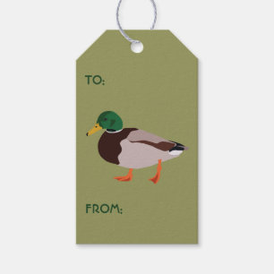 Illustration från Mallard Anka på Oliv grönt Presentetikett