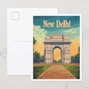 Illustration från New Delhi India Vintage resor Vykort