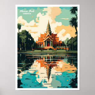 Illustration från Phnom Penh Kambodja Vintage reso Poster