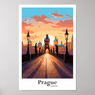 Illustration från Prag Czech Art Vintage resor Poster