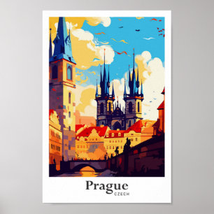 Illustration från Prag Czech Art Vintage resor Poster