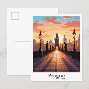 Illustration från Prag Czech Art Vintage resor Vykort