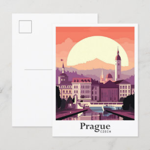 Illustration från Prag Czech Art Vintage resor Vykort
