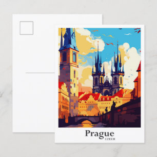 Illustration från Prag Czech Art Vintage resor Vykort