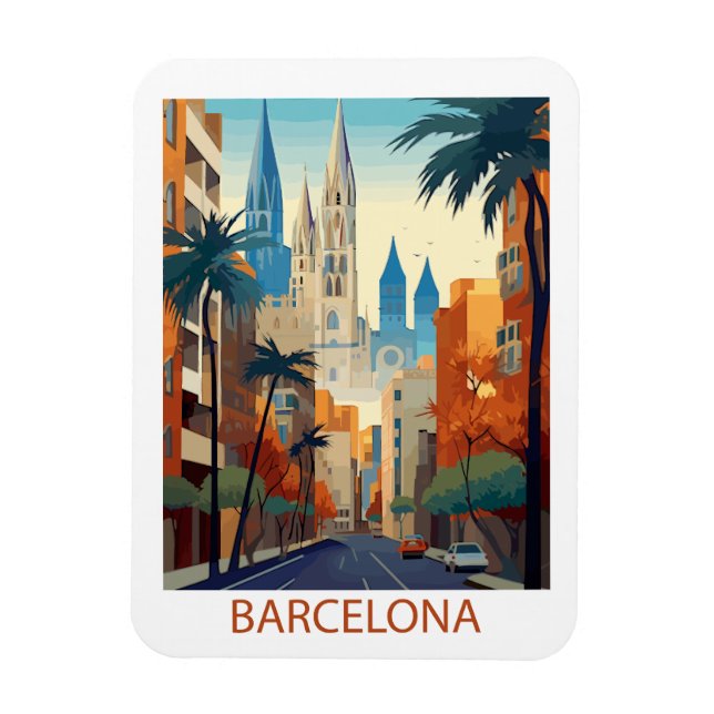 Illustration från Retro Barcelona Vintage resor Magnet (Vertikal)