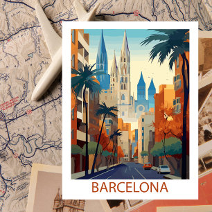Illustration från Retro Barcelona Vintage resor Vykort