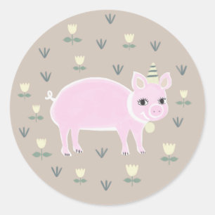 Illustration från Rustic Rosa Vintage Farm Gris Runt Klistermärke