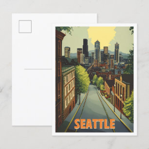 Illustration från Seattle Washington Vintage resor Vykort