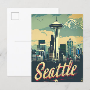 Illustration från Seattle Washington Vintage resor Vykort