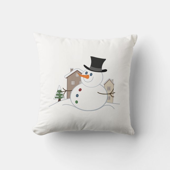 Illustration från Snögubbe vid jul i lycklig Kudde (Framsida)