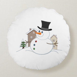Illustration från Snögubbe vid jul i lycklig Rund Kudde