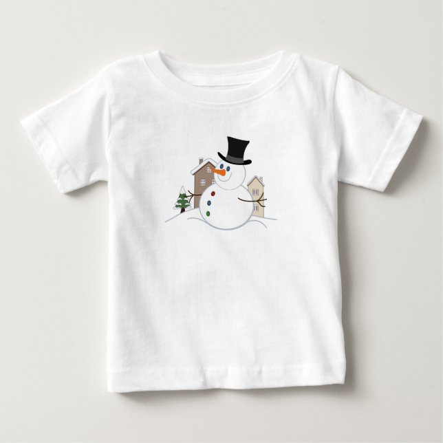 Illustration från Snögubbe vid jul i lycklig T Shirt (Framsida)