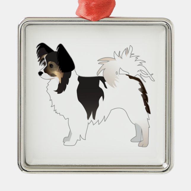 Illustration från Tri-färg Papillon Leksak Hund av Julgransprydnad Metall (Framsidan)
