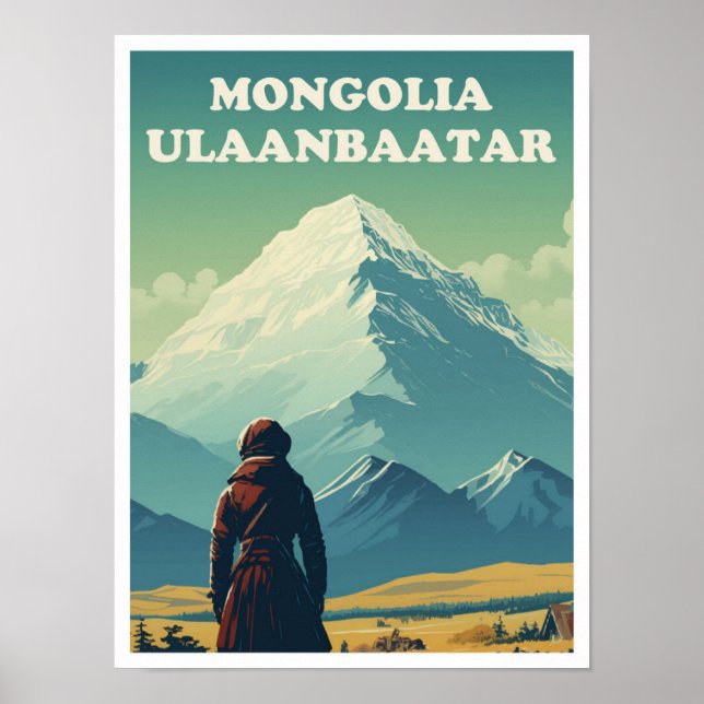 Illustration från Ulaanbaatar Mongolia Vintage res Poster (Framsidan)