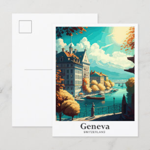 Illustration från Vintage resor i Genève Vykort