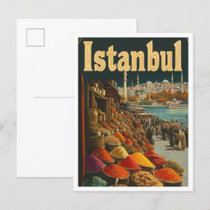 Illustration från Vintage resor i Istanbul Turkiet Vykort