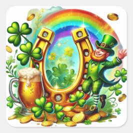 Illustration från Whimsical Leprechaun Horseshoe K Fyrkantigt Klistermärke
