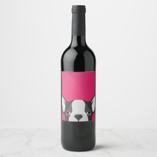 Illustration Fransk Bulldog med rosa bakgrund Vinflaska Etikett