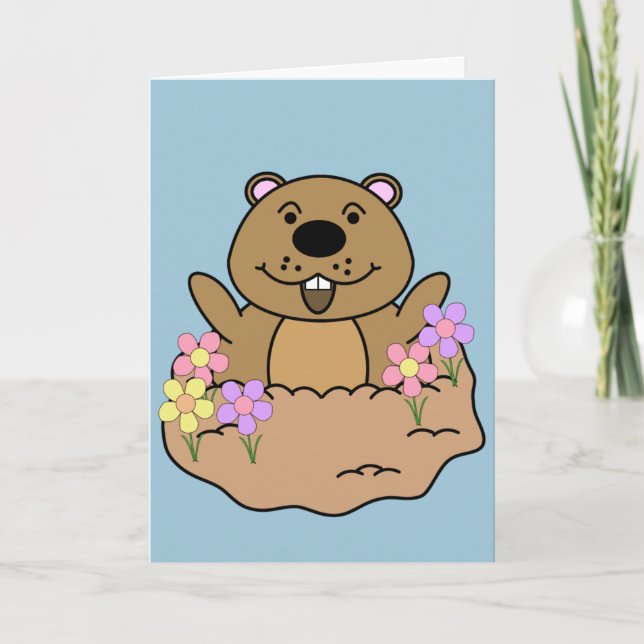 Illustration Groundhog med blommor Kort (Framsida)