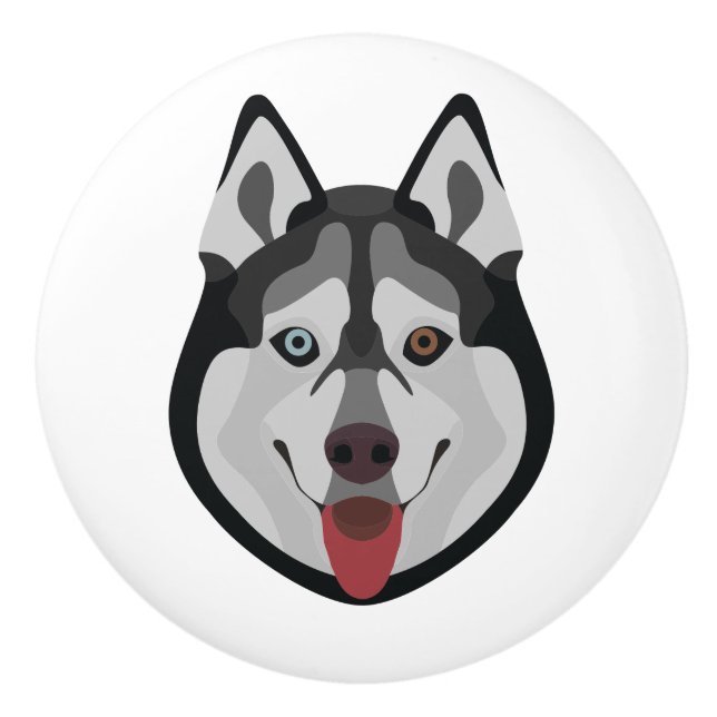 Illustration hundar ansikte Siberian husky Knopp (Framsidan)