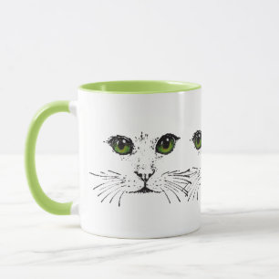Illustration in Black Cat Ansikte Bright Grönt ögo Mugg