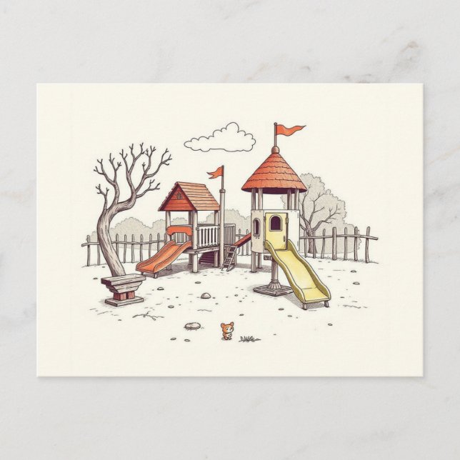 Illustration - lekplats vykort (Framsida)