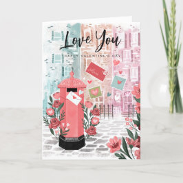 Illustration London City Street Mailbox Valentine Helgkort